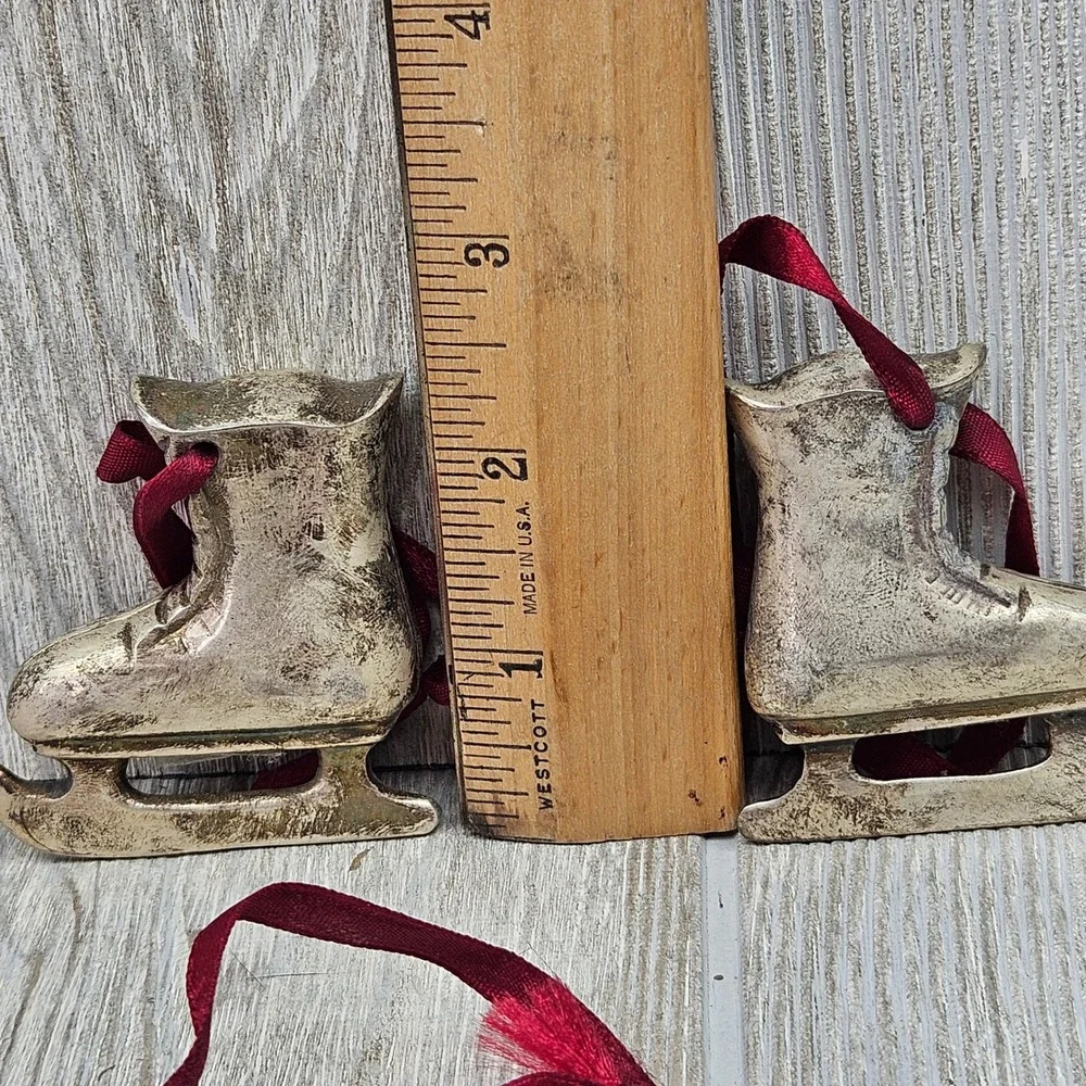 Restoration Hardware Metal Ice Skate Christmas Ornaments Set of 5 Silver Plate